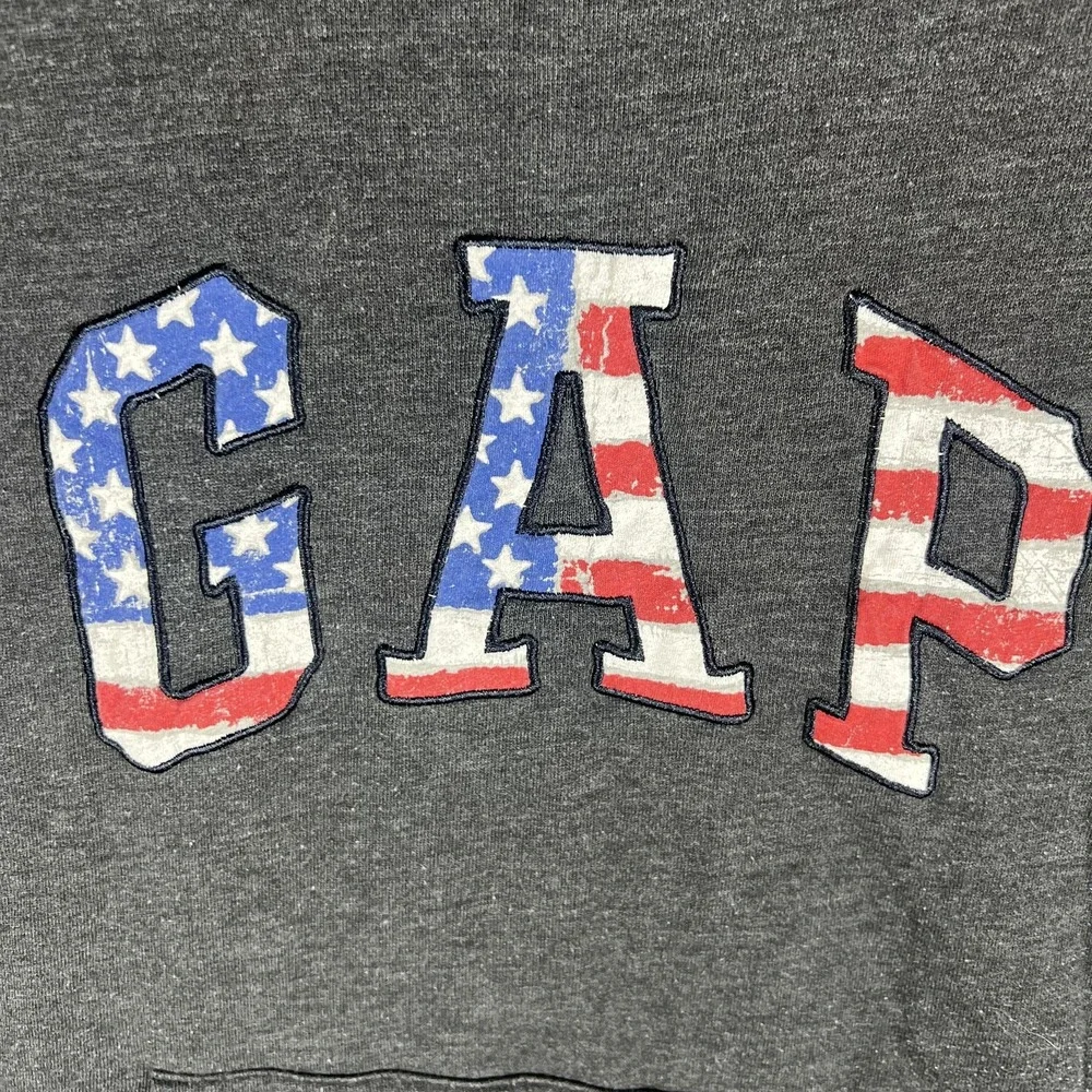 GAP Men's Gray Flag Logo Hoodie Pullover Sweatshirt Size L Large Cotton Blend